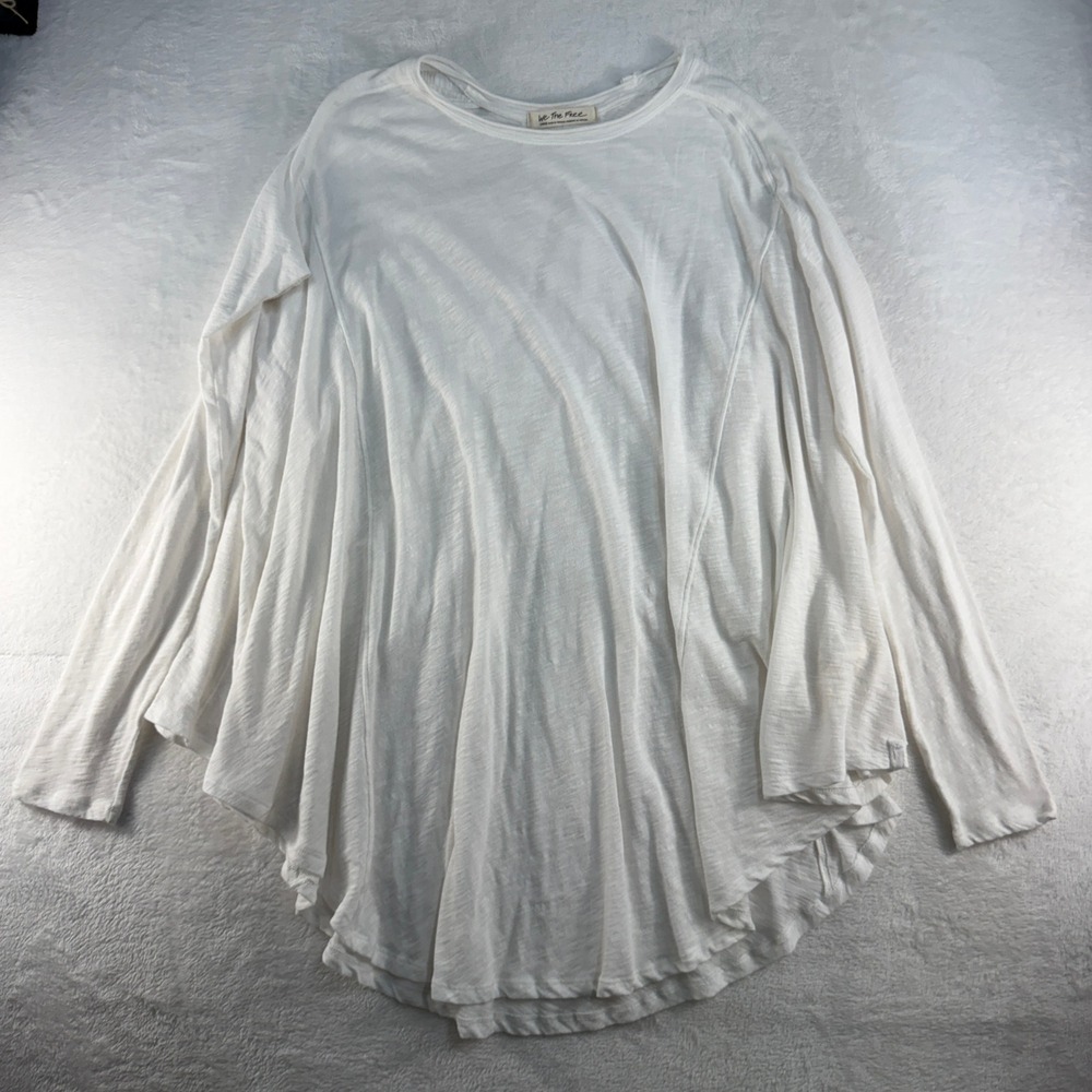 We The Free People Large Aria Trapeze Top Knit Long Sleeve White Boho Oversized - Picture 3 of 11